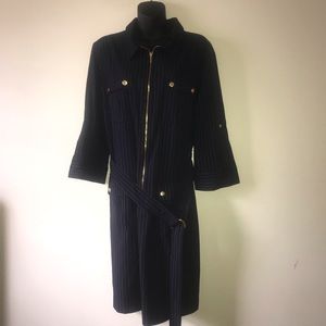 Cb Navy Blue pinstripe belted zip up shirt dress